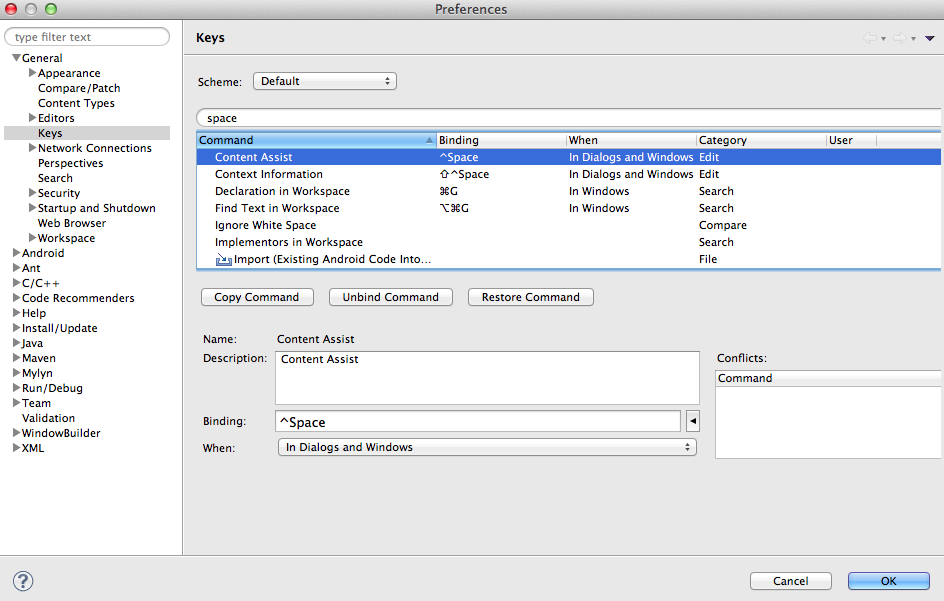 maceclipseのコード補完を使うするメモ